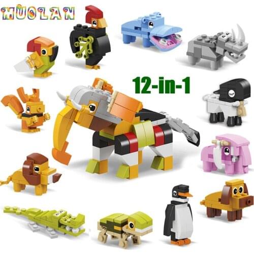 Animal world 12-in-1 Building Block Brick Set Elephant Lion Compatible Lepining Constructor Educational Toy for Children