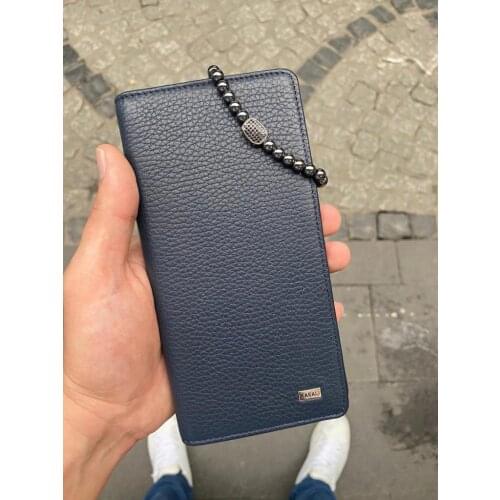 Karali Leather Phone Compartment The Kartlıkl Navy Blue Genuine Leather wallet-Zircon bracelet