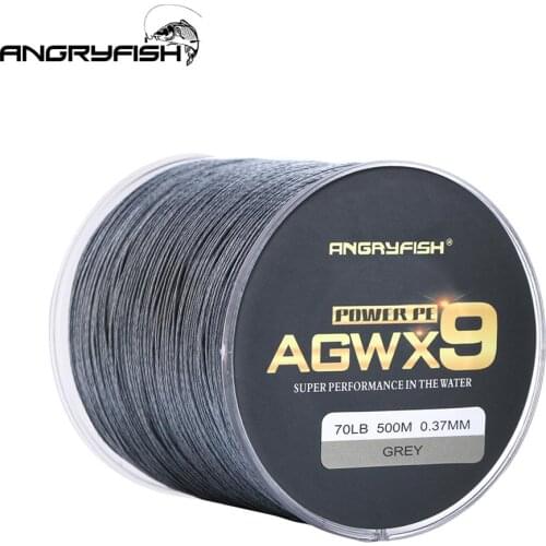 ANGRYFISH Diominate X9 PE Line 9 Strands Weaves Braided 500m/547yds Super Strong Fishing Line 15LB-100LB Gray