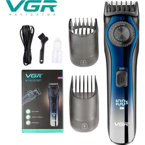 VGR New Product Hair Clipper Electric Clipper Stainless Steel USB Rechargeable LCD Digital Display 20-Speed Beard Trimmer