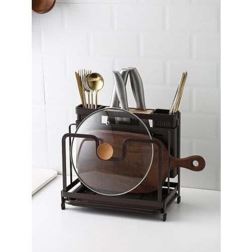 Metal Steel Knife Block Cutting Board Chopper Holder with Drainboard Drying Rack Kitchen Storage Organizer Counter Display Stand