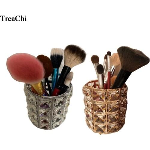 Metal European Style Eyebrow Pencil Lipstick Cosmetic Jewelry Storage Display Box Cool Crystal Makeup Brush Organizer Case