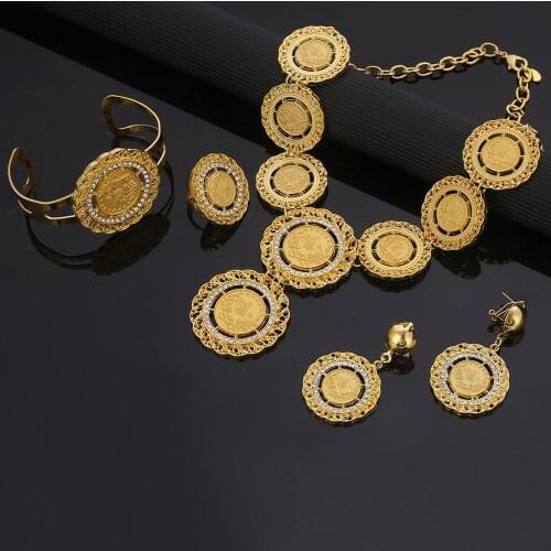 Gold Color Coin Necklace Earrings Ring Bangle Turkey Arab Turks Africa Party Jewelry Sets