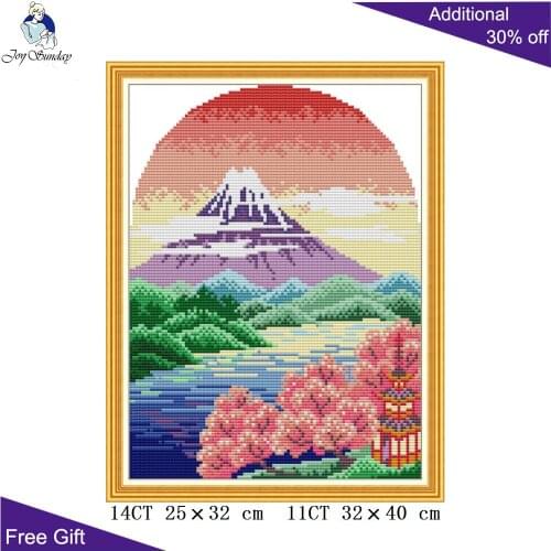 Joy Sunday Fuji Mountain FA092 14CT 11CT Counted and Stamped Japanese Landscape Home Decoration Embroidery DIY Cross Stitch kits