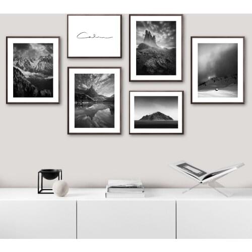 Black White Mountain Lake Cliff Forest Wall Art Canvas Painting Nordic Posters And Prints Wall Pictures For Living Room Decor