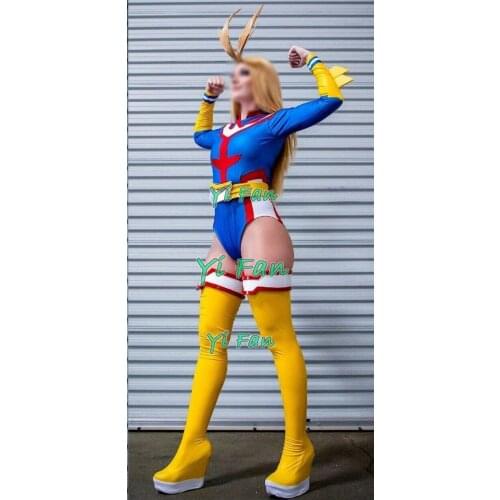 Newest Lady All Might Cosplay Costume Spandex Zentai Bodysuit Halloween Costume for Woman Girl Catsuit Custom Made