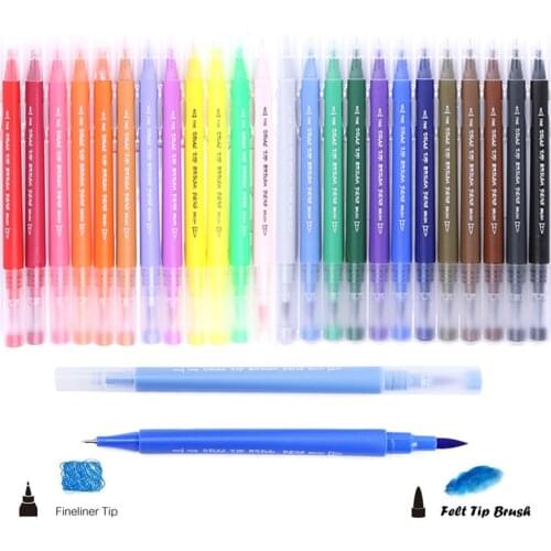 NEW Colorful Dual Tip Brush Pen Fine Liner and Brush Art Marker Pens Watercolor Pens Drawing Painting Coloring Manga Calligraphy