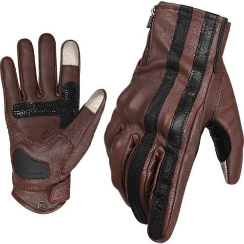 Summer Breathable Touch Screen Motorcycle Riding Leather Gloves Male Anti-fall Motorcycle Rider Full Finger Gloves Retro