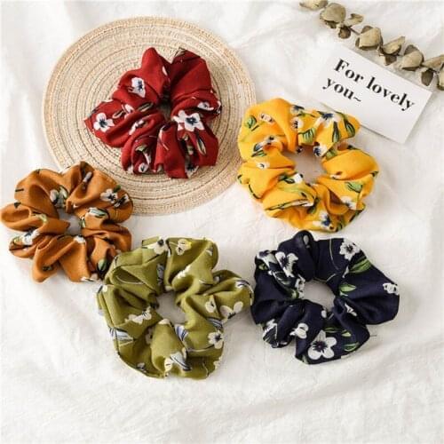 Q 2021 Floral Print Scrunchies Fashion Hairband Hair Rope for Ponytail Holder Elastic Hair Band Sweet Hair Ties Hair Accessories