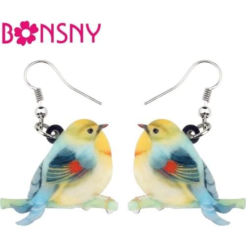 Bonsny Acrylic Sweet Floral Fat Bird Earrings Big Long Dangle Drop Unique Animal Jewelry For Women Girls Teens Gift Wholesale