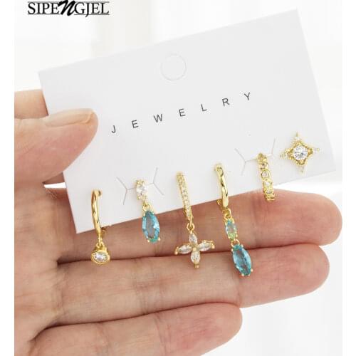 SIPENGJEL Fashion Blue Cz Crystal Star Drop Earrings set 6 pcs Dangle Earrings For Women Jewelry 2021