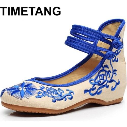 TIMETANG Women Shoes Flats Mary Jane Flats Casual Shoes Chinese Embroidered Cloth Woman Ballerina Shoes Plus Size 41E196