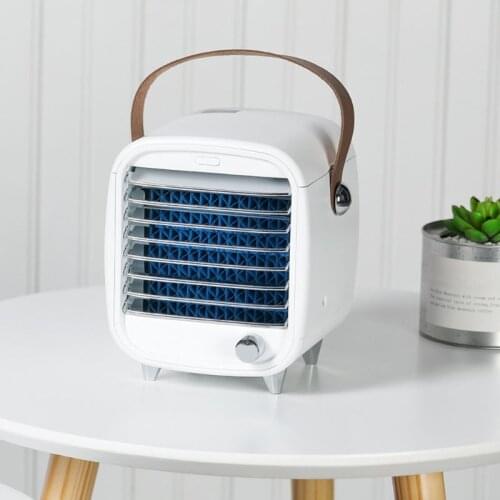 Vintage Portable Air Conditioner Small USB Desktop Cooling Fan Built-in Ice Box with LED Night Light