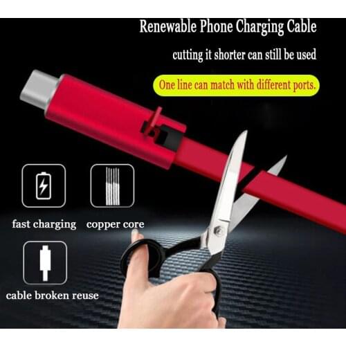 Renewable Phone Charging Cable for iPhone Cutting Quickly Repair Charging Line fast USB Charging for Android Type C Mobile phone