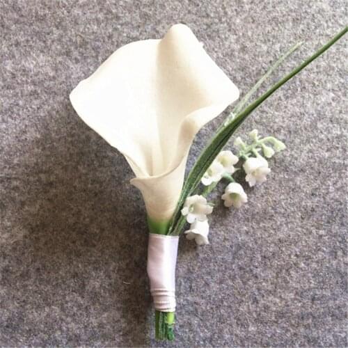 WeddingBobDIY White Calla Lily of the valley Groom Boutonnieres Wedding party men Corsage Prom pin Lapel Flower Decoration