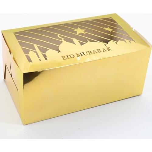Eid Mubarak Decoration Shiny Gold Laser Cut Ramadan Favour Pastry Packing Boxes
