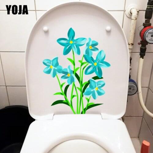 YOJA 18.6X23.9CM Creative Blue Plant Flower Fashion Toilet Seat Stickers Living Room Wall Decor T1-1502