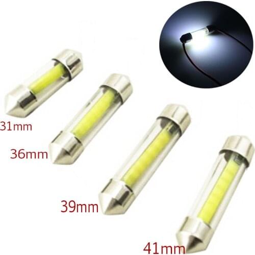 YSY 50PC Car Interior Glass Lens Case C5W Festoon Dome COB 12 Chips LED Light 31/36/39/41mm Reading Light DC 12V White