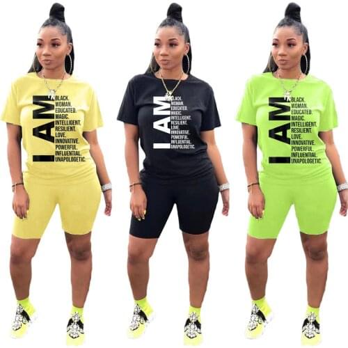 Summer Set 2021 Fashion Letter Print Two Piece Set for Women Ladies Casual Outfit 2 Piece Matching Set Womens Shorts and Top Set