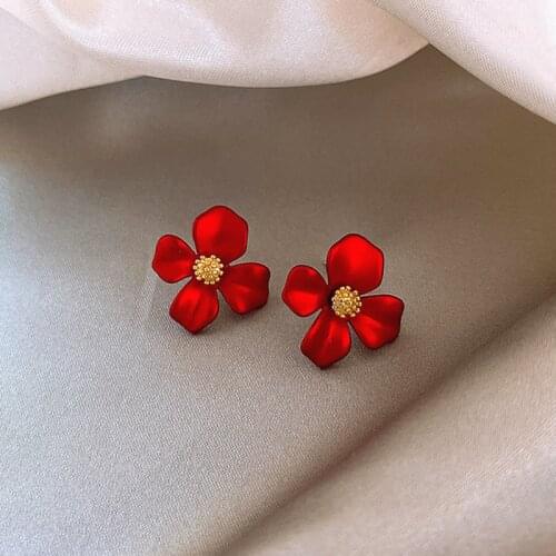 Flower Stud Earrings Red Petal Earring For Woman Korean New Design Fashion Jewelry Weddings Party Accessories Gift