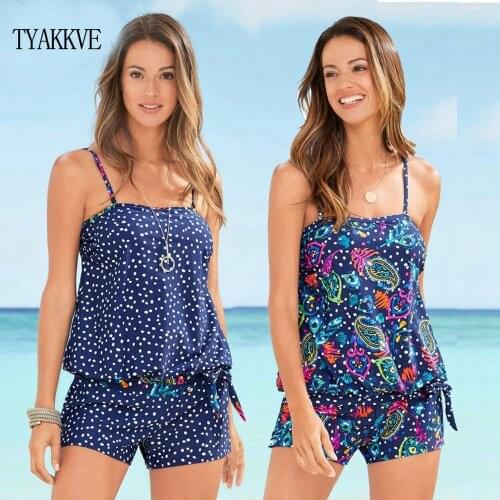 Plus Size Swimwear Women Bikini 2020 Sexy Tankini Swimsuit Push-Up Polka Dots Sport Female Vintage Print Bathing Suit Shorts XXL