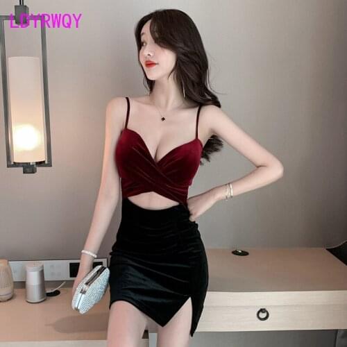LDYRWQY Nightclub womens low-cut slim-fit bag hips night-time split plus size sexy dress Office Lady Knee-Length