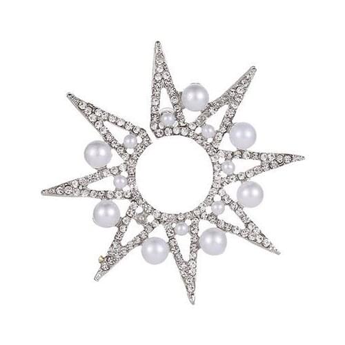 2 Different Sizes Simulated Pearls Full Shiny Crystal Sunflower Shape Luxury Silver Plated Golden Stud Earrings For Women