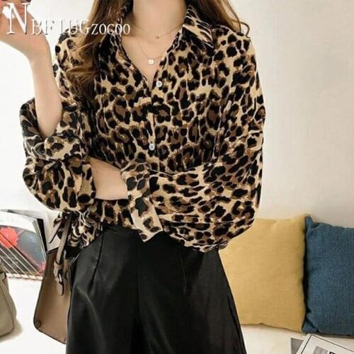 2020 Leopard Women Chiffon Blouse Long Sleeve Lapel Female Blouses