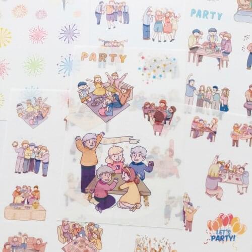 6 Sheets Cheerful Family Party Fireworks Washi Paper Sticker Decorative Adhesive Sticker