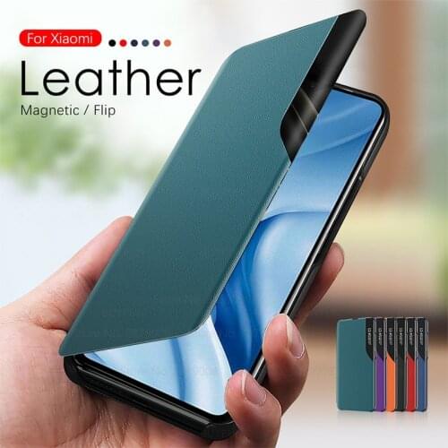 For mi11lite case pu leather smart view window magnetic holder flip cover for xiaomi mi 11 lite 11lite mi11 light pro book coque