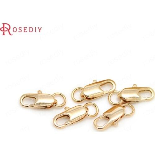 D001)6 pieces 6x14mm 24K Champagne Gold Color Brass Rectangle Lobster Clasps Necklace Clasps High Quality Jewelry Accessories