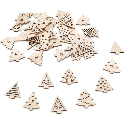 50pcs Christmas DIY Assorted Wooden Xmas Tree Cutouts Craft Embellishment Gift Tag Wood Ornament for Christmas Weding Decor
