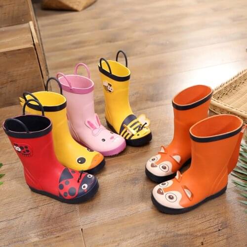 Cartoon Children Ankle Rain Boots For Boys Girls Rubber Boots Cute Animal Print Non-slip Waterproof Baby Girls Boys Water Shoes