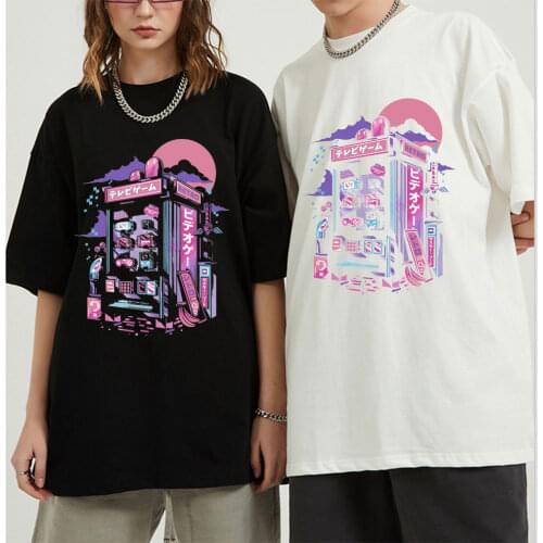 Summer Men T-shirts Anime Vaporwave Retro Gaming Machine Unisex Loose Oversized Women Men T Shirt Short Sleeve Manga Tee Tops