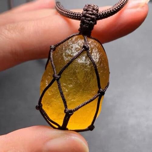 Hot Sale A++Natural Moldova Gold meteorite necklace healing stone spirituality Net bag Pendant energy Glass Czech meteorite ball