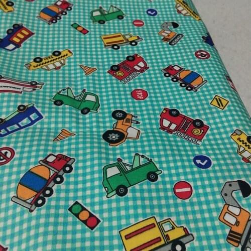 100% Plain Cotton Green Blue Checks Cartoon Cars Printed Fabric Car Fabric Patchwork Dress Cloth Ornament