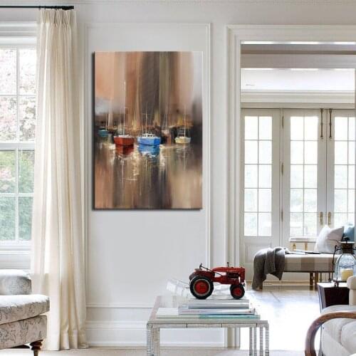 Modern Wall Art Sail Boat Painting Abstract Oil Painting Home Decor Wall Art Canvas Prints Seascape Paintings Unframed