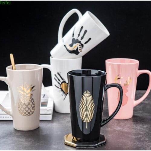 Ceramic 500ml Coffee Mug Creative Forest Star Art Pattern Cup Milk Mugs With Lid Spoon Home Drinkware Lovers Gift Wedding Gift