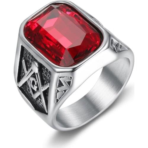 Punk Masonic Rings big stone For Men Sliver Color Stainless Steel Vintage AG Freemason Classic Jewelry Gifts Dropshipping