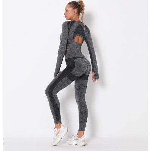 Fitness Yoga Sets Workout Gym Running Clothing Long Sleeve Sports Suit Female Crop Top Leggings Suit Sportswear Tracksuit Women