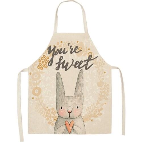 Lovely Cartoon Rabbit Printed Kitchen Aprons for Women Kids Sleeveless Cotton Linen Cooking Cleaning Tools