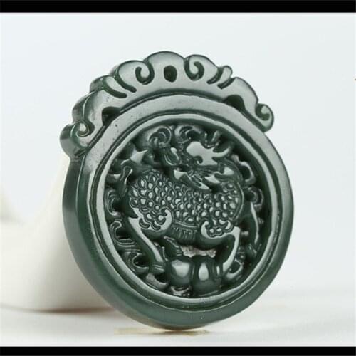 Natural Hetian Jade Kirin Pendant Dragon Necklace Man Charm Jewellery Fashion Accessories Hand-Carved Luck Amulet Sweater chain