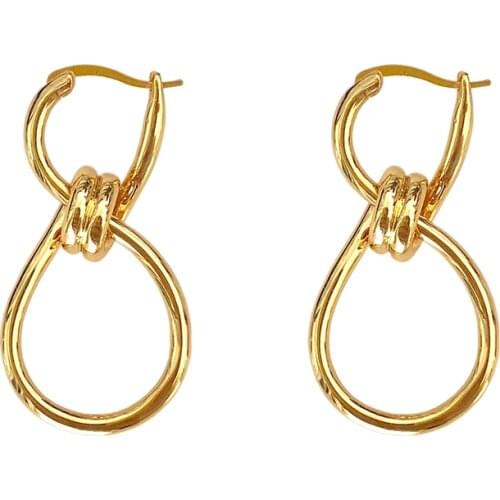 Brass With 18K Gold Twist Geo Statement Drop Earrings Punk Party Gown Runway Rare Korean Japan INS Boho Top Gothic Fashion