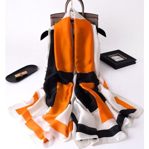 Summer Sunscreen Beach towel Female Color Matching Print Satin Silk Scarf New 180X90CM Shawl Fashion Neckerchief Travel Bandana