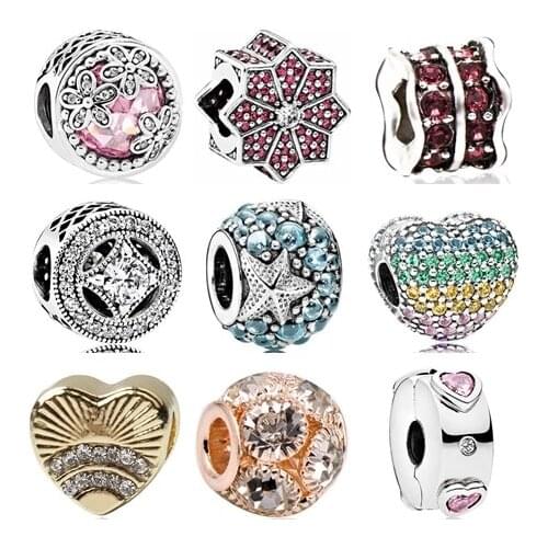 Btuamb Hot Sale Crystal Simulated Pearl Heart Flower Charms Beads Fit Pandora Bracelets & Bangles for Women DIY Bijoux Jewelry