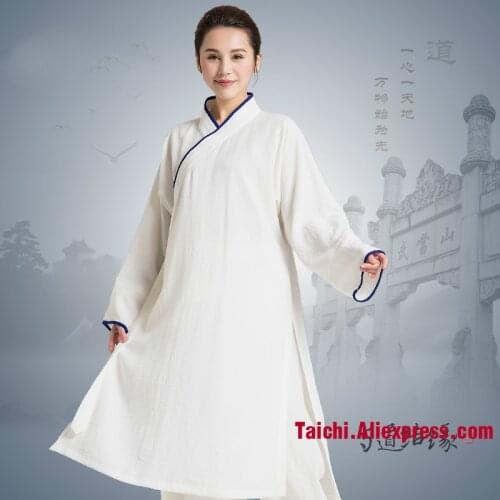 Linen Tai Chi Uniform Long Tai Chi Robe Unisex Taoism Wu Shu Clothing Top And Pants Many Colors Can Be Customized