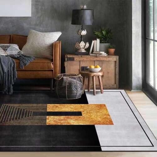 Fashionable Modern Style Carpet For Living Room Simple Geometric Mat Black Gold Line Stitching Rug Bedroom Bedside Non-slip Mat