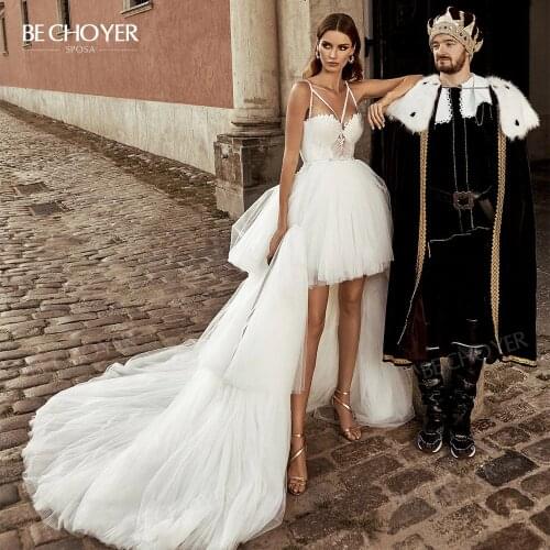 Fashion Detachable Train Wedding Dress Beaded Ball Gown 2 In 1 Short Bride BECHOYER AS26 Customized Princess Vestido de Noiva