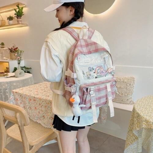 Fashion Womens Backpack Trend Plaid School Bag For Girls Nylon Large-capacity Waterproof Student Scoolbag Travel Backbag 2021