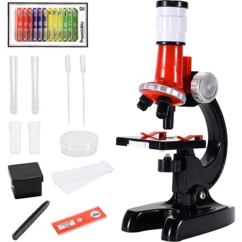 1200X Monocular Biological Microscope Kit with LED Light Prepared Slides Dropper Test Tube for Kids Children Scientific Toy Gift